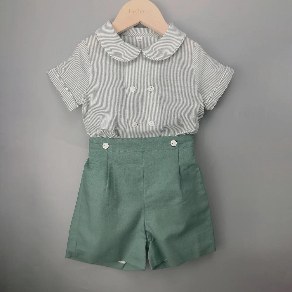 Boutique de vêtements pour enfants, tenue à rayures pour garçons et filles, ensemble en coton et lin