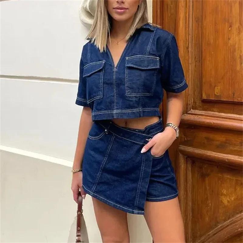 MUJER bleu Denim chemise femme à manches courtes chemise courte femmes été hauts courts femme Street