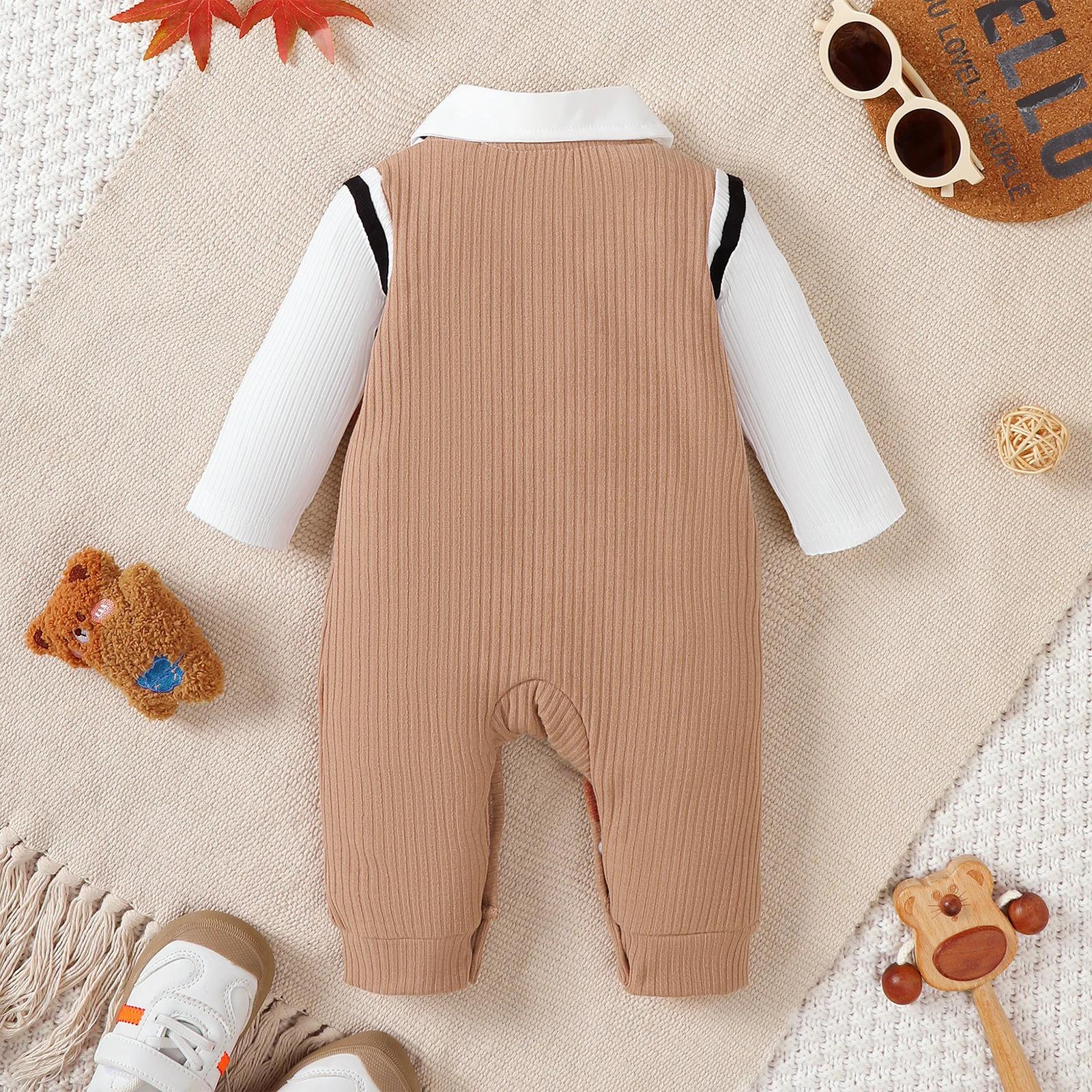 Combinaison pour bébé garçon, petit homme, ours en peluche de dessin animé, manches longues, Costume