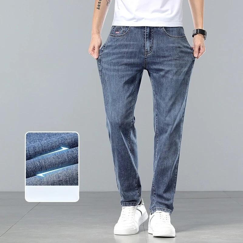  Vêtements de marque, jeans slim pour hommes, printemps-été, décontractés, respirants, en tissu d