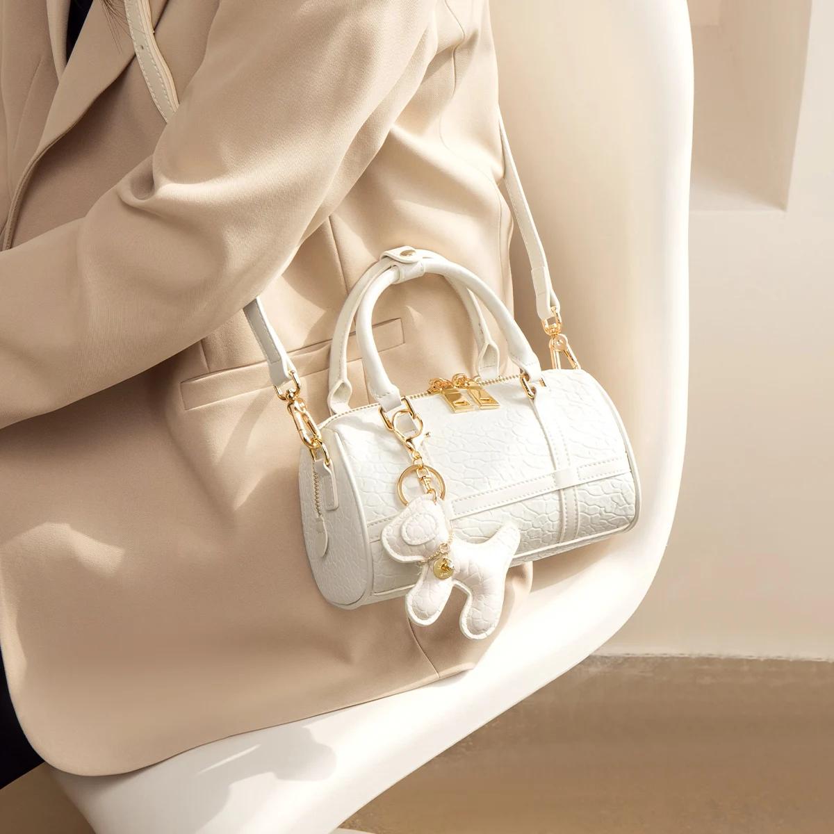 FOXER 2026 Nouveau Sac à Main Femme Tendance Sac Baril en Cuir de Vachette Texturé Sac Bandoulière D