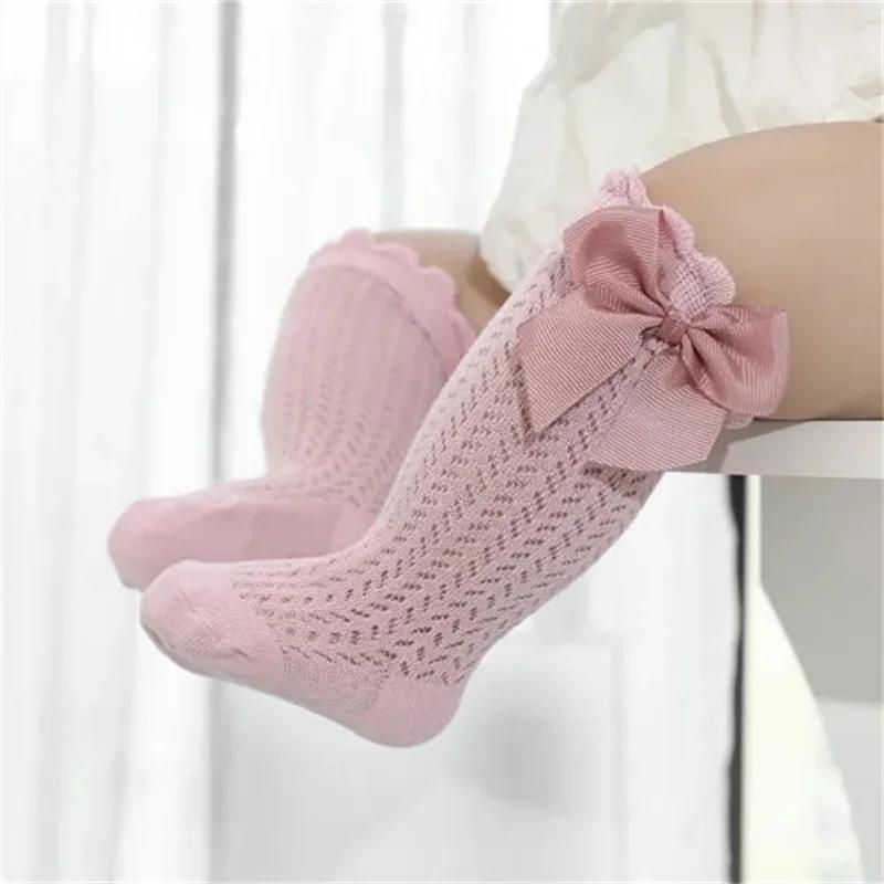 Chaussettes d'été en coton pour bébé fille de 0 à 24 mois, avec nœud en maille et dentelle, aux geno