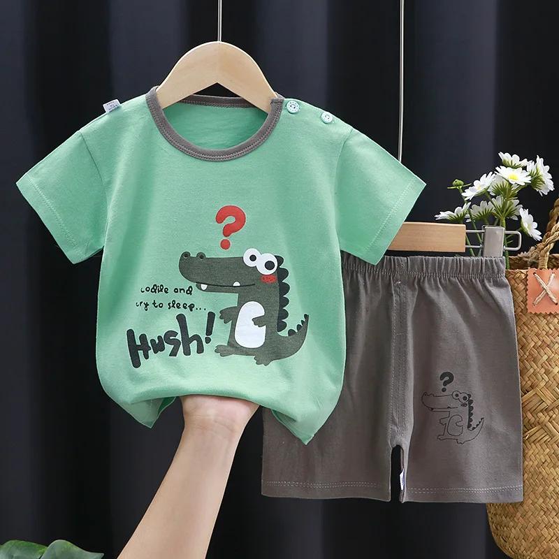 Vêtements imprimés de dessins animés, vêtements de maison en pur coton, costumes 2 pièces pour tout-