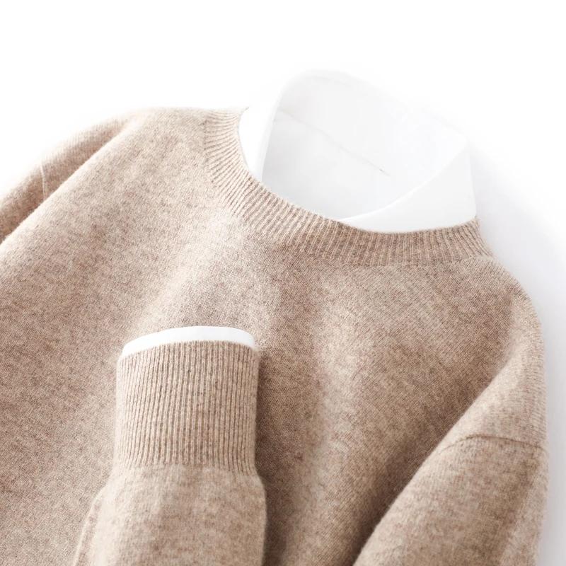 100% laine mérinos pull homme col rond basique laine pull automne hiver à manches longues doux chaud