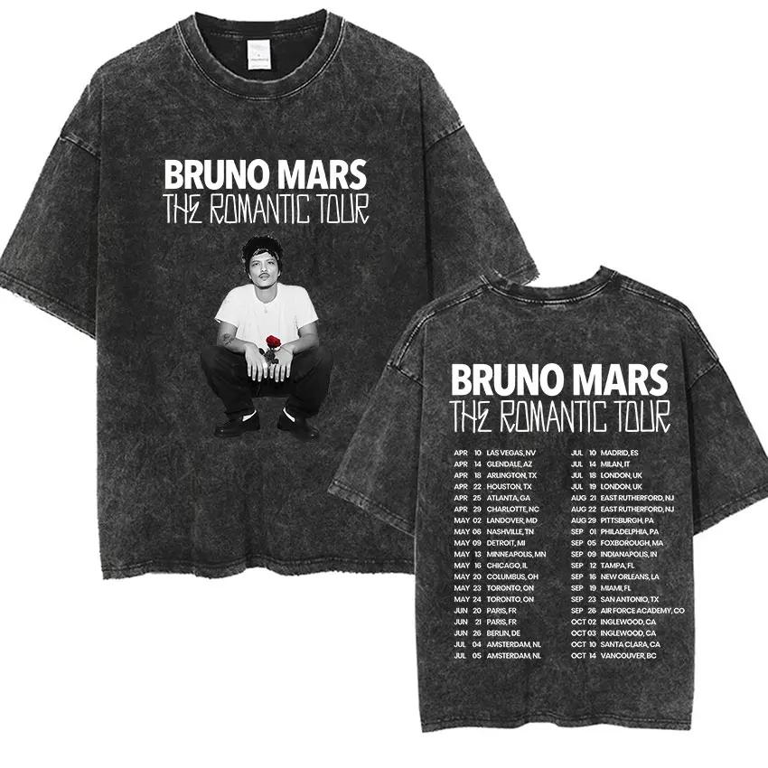 Bruno Mars The Romantic Tour 2026 T-shirts vintage délavés pour hommes et femmes, mode punk gothique