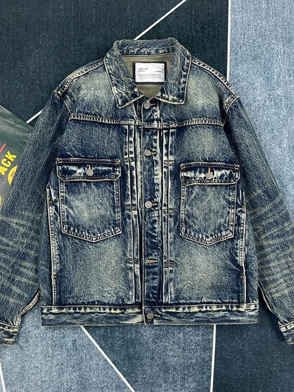 Veste Cargo en Denim lourd pour hommes, rétro américain, mode 100% coton lavé, vieux multi-poches, v
