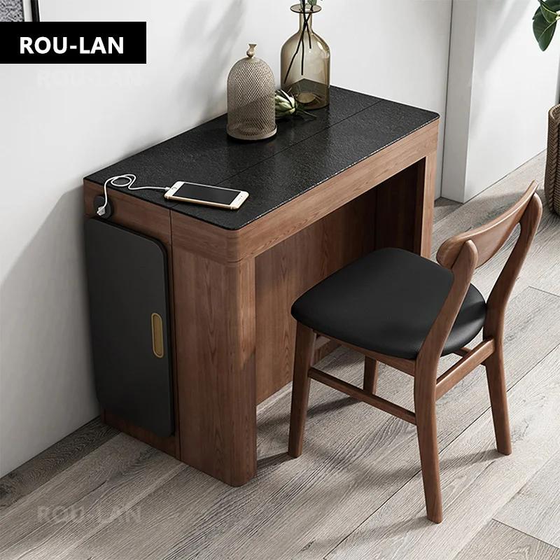 Table à manger pliante en ardoise nordique, chaise rétractable, petit appartement, maison