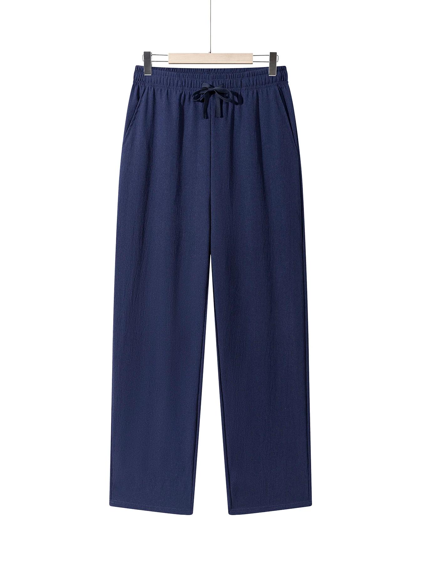 Pantalon léger pour hommes, pantalon de survêtement décontracté, couleur unie, cordon droit, respira