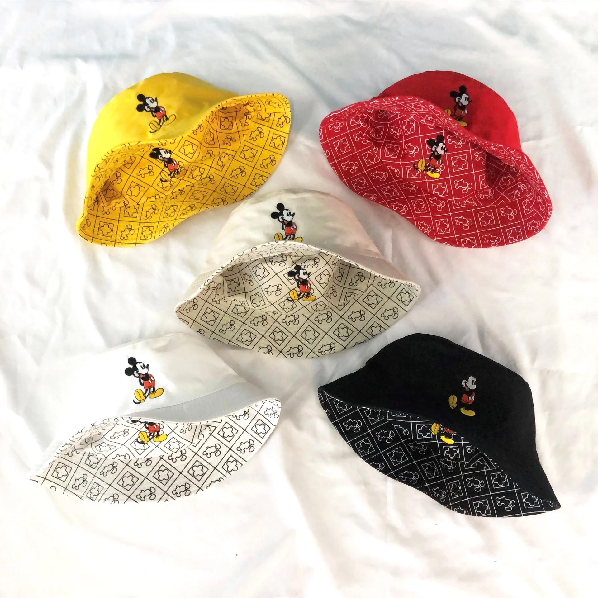 Chapeau de pêcheur universel Mickey Mouse, dessin animé, impression recto-verso, casquette en coton,
