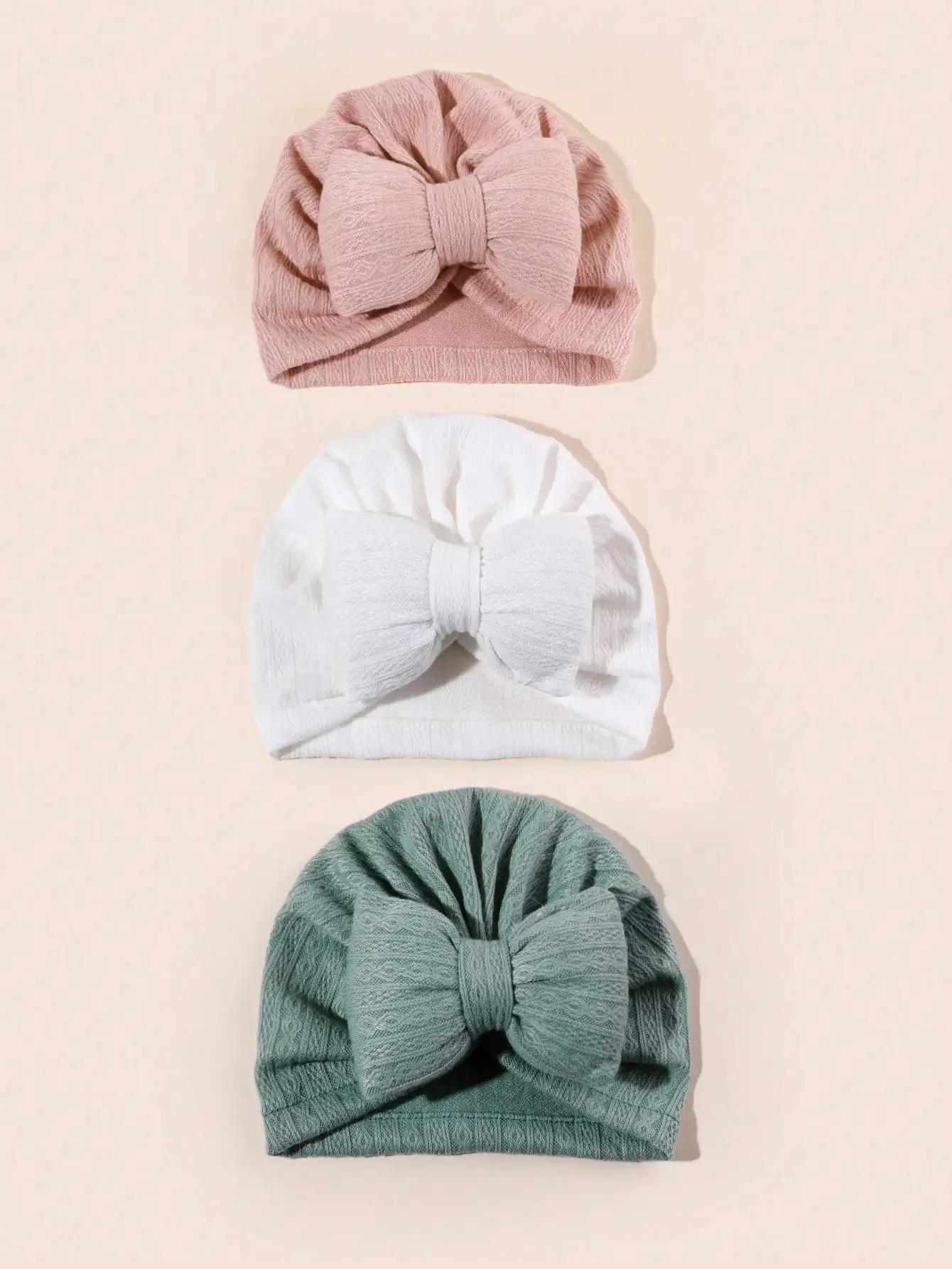 3 pièces/ensemble joli nœud papillon tricoté bébé chapeau mignon couleur unie bébé filles garçons ch