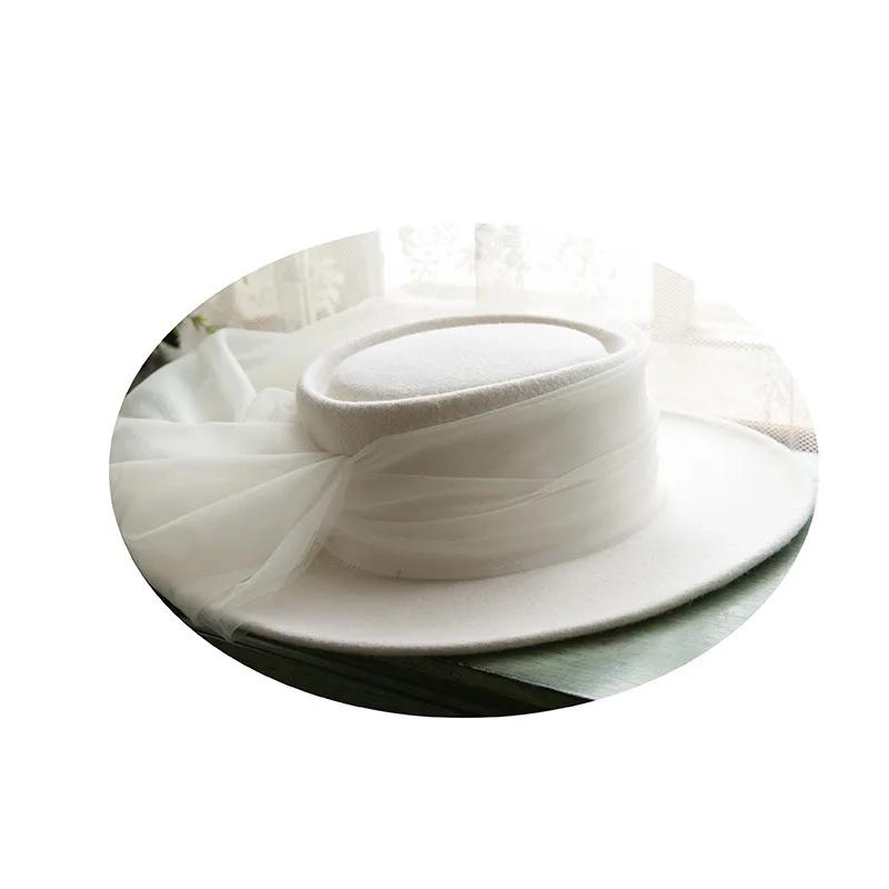 Nouveau français 100% laine haut-de-forme voile Vintage dîner fête élégant blanc Fedora voyage lumiè