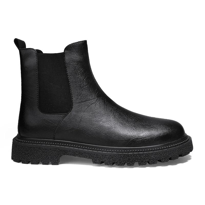 Bottines Chelsea en cuir véritable pour hommes, bottines décontractées à la mode, de luxe, en peluch