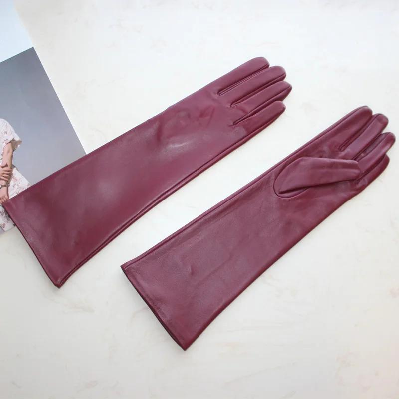 Nouveaux gants longs en peau de mouton pour femmes, gants en cuir de couleur unie pour écran tactile