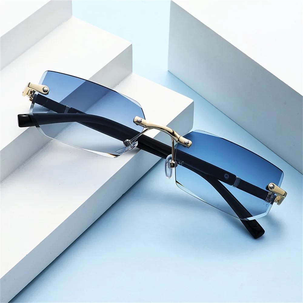 Lunettes de soleil rectangulaires sans monture avec bord coupé, lunettes sans cadre, lunettes de sol