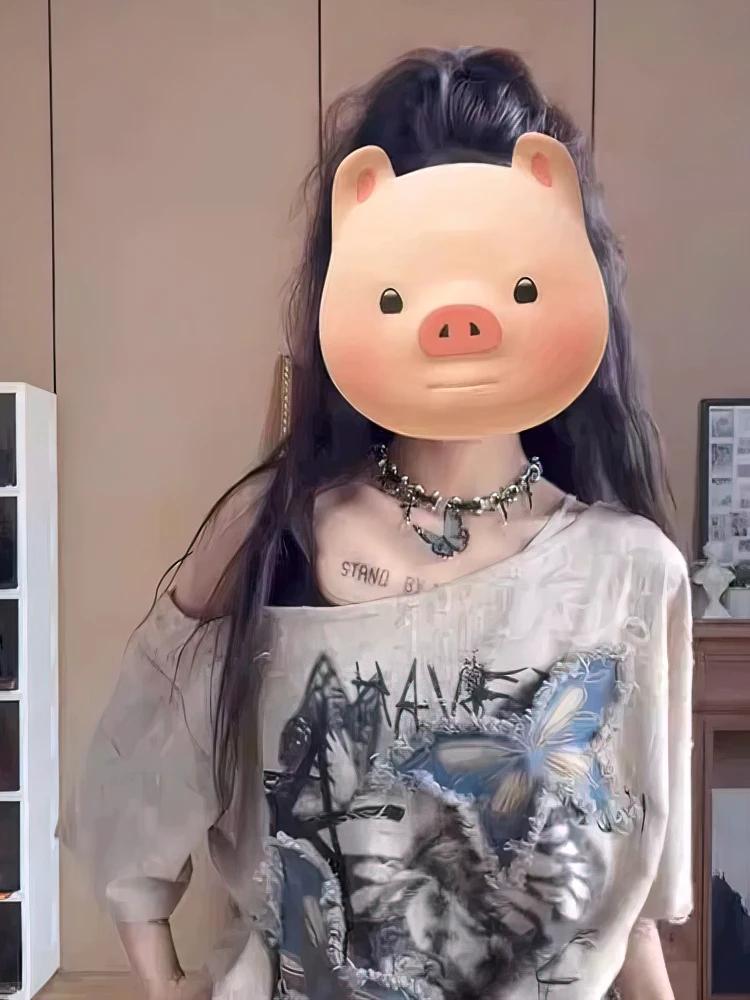 Vintage Y2k été épaules dénudées surdimensionné graphique t-shirt femmes 2000s Chic à manches courte