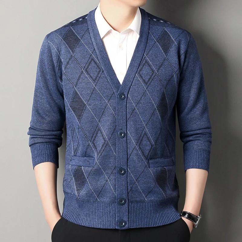 Veste Cardigan décontractée pour hommes, pull à col en v, vêtements d'automne et d'hiver pour hommes
