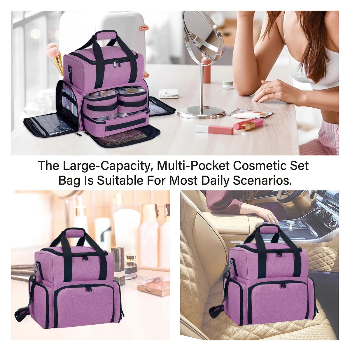 UOZL Trousse de maquillage double couche de grande capacité avec 3 pochettes amovibles et 2 comparti