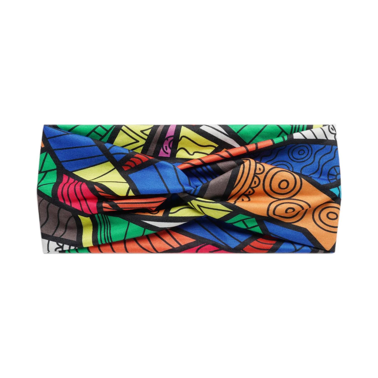 Mode bohème bandes de cheveux imprimer femmes filles bandeaux Vintage croix Turban pansement Bandana