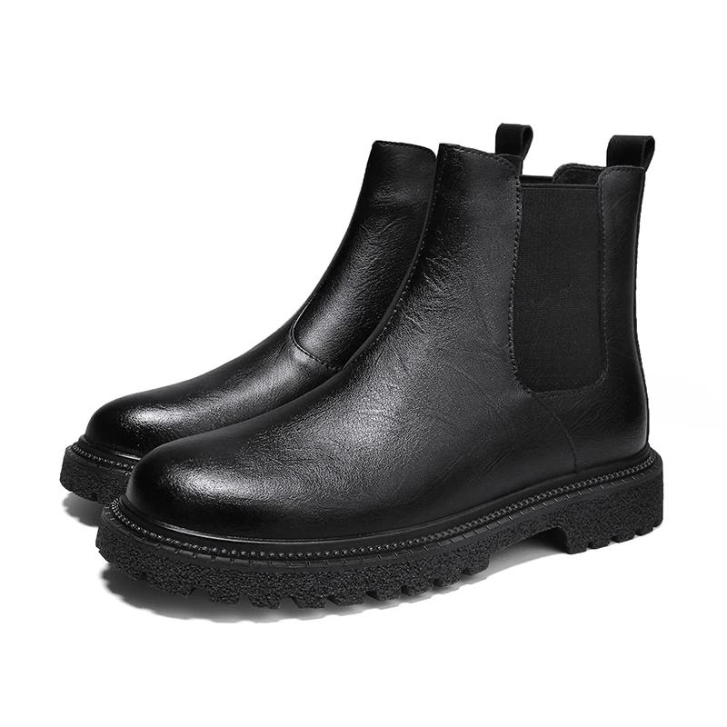 Bottines Chelsea en cuir véritable pour hommes, bottines décontractées à la mode, de luxe, en peluch