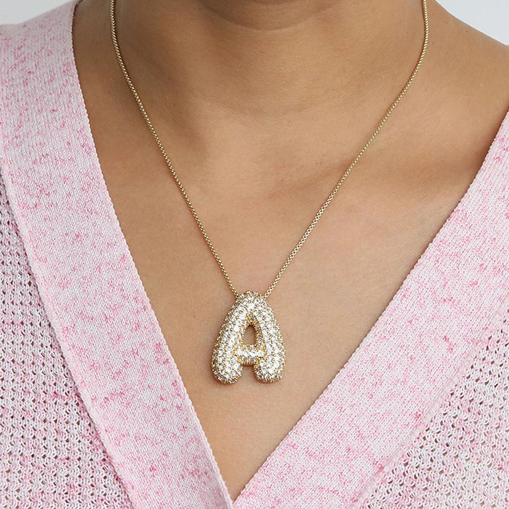 Collier avec initiale en zircon CZ scintillant pour femme, chaîne en forme de boîte, plaqué or, pend
