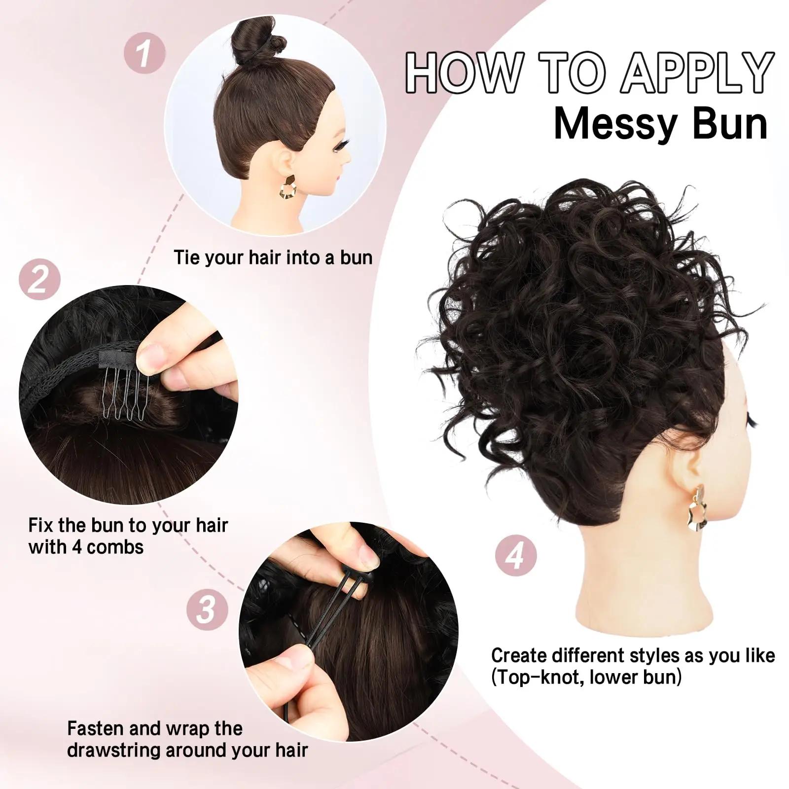 Chignon synthétique en désordre, 60g, cordon élastique, vague lâche, bouclé, Extensions de cheveux p