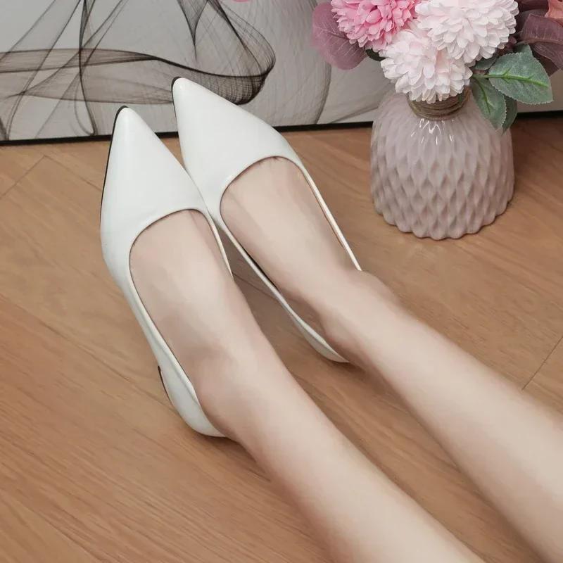 Chaussures pointues à bouche peu profonde pour femmes, chaussures simples et décontractées à talons