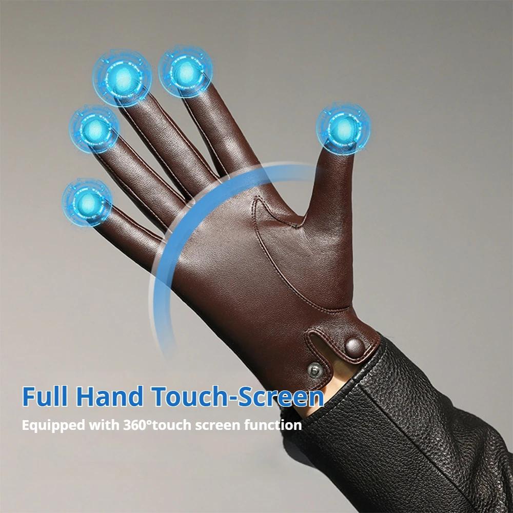 Gants en cuir de mouton véritable pour hommes, gants chauds d'hiver pour écran tactile, pour la cond