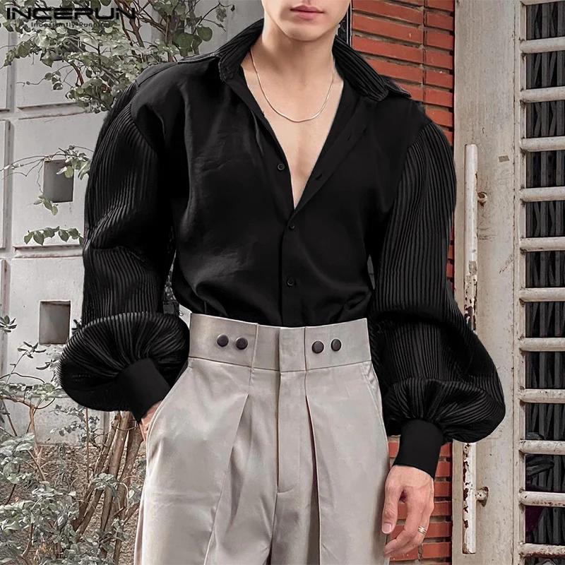 INCERUN hauts 2025 Style coréen mode nouveaux hommes Texture fosse rayure chemises décontracté Simpl