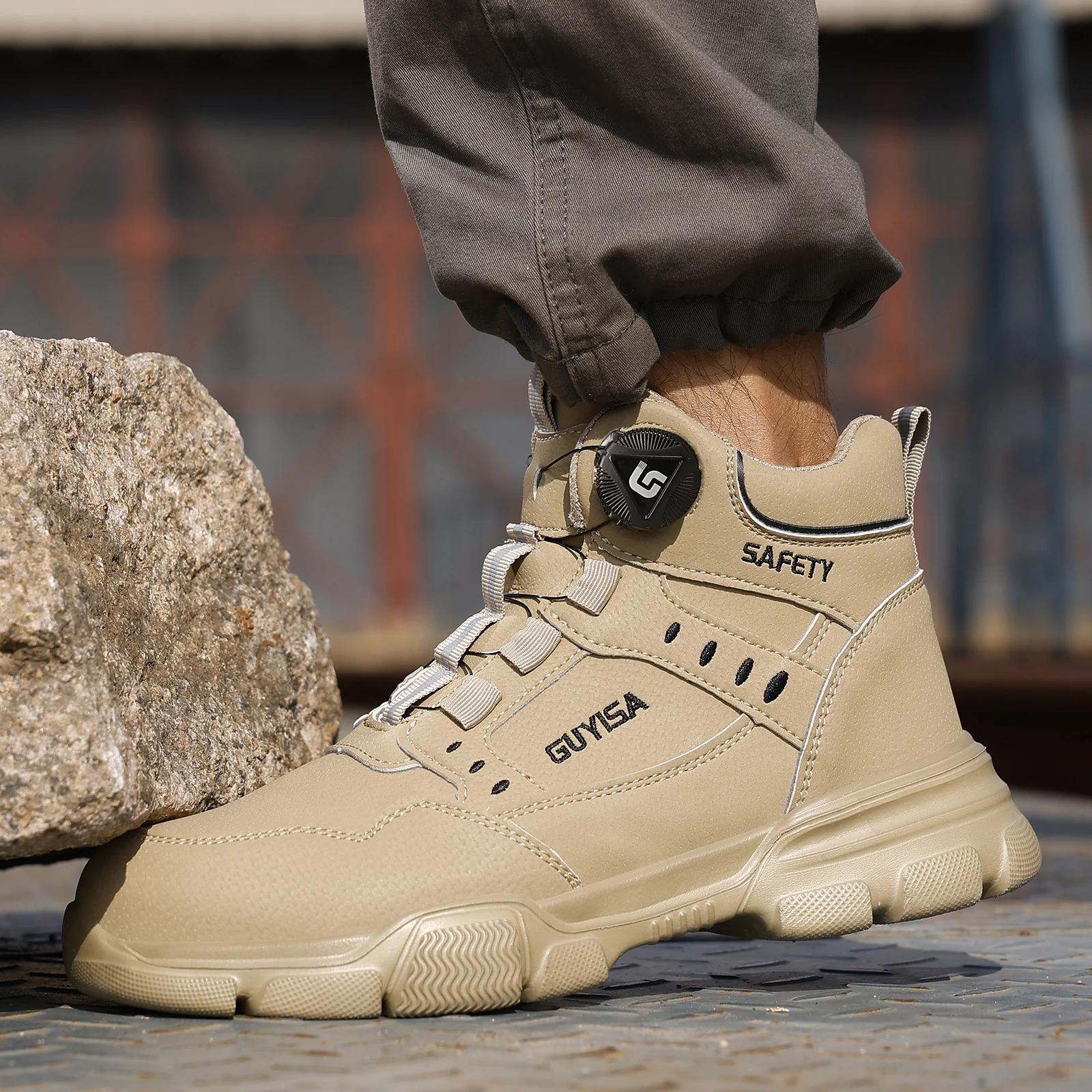 Chaussures de travail GUYISA pour hommes à embout en acier, anti-écrasement et anti-perforation, kak