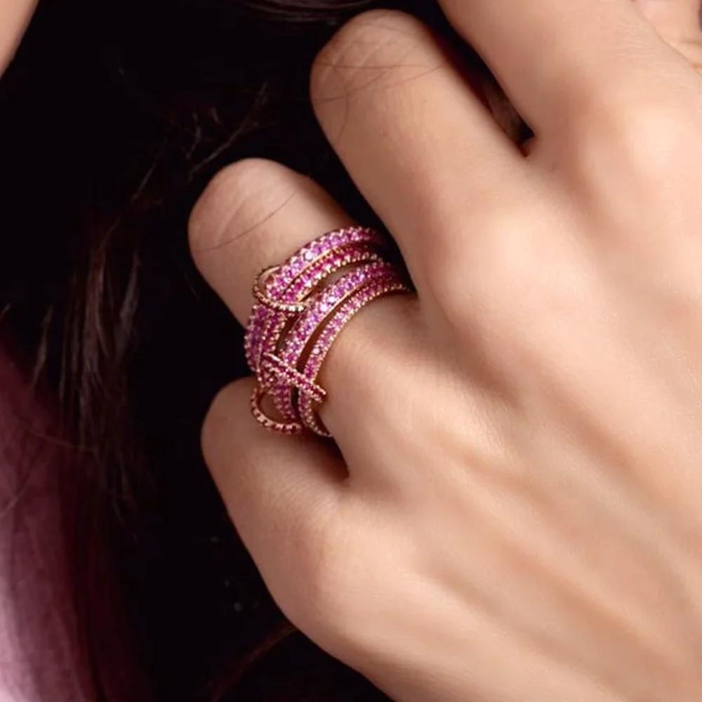 Bagues de fiançailles empilables pour femmes, couleur or rose, Micro pavé de Zircon CZ, chaîne à mai