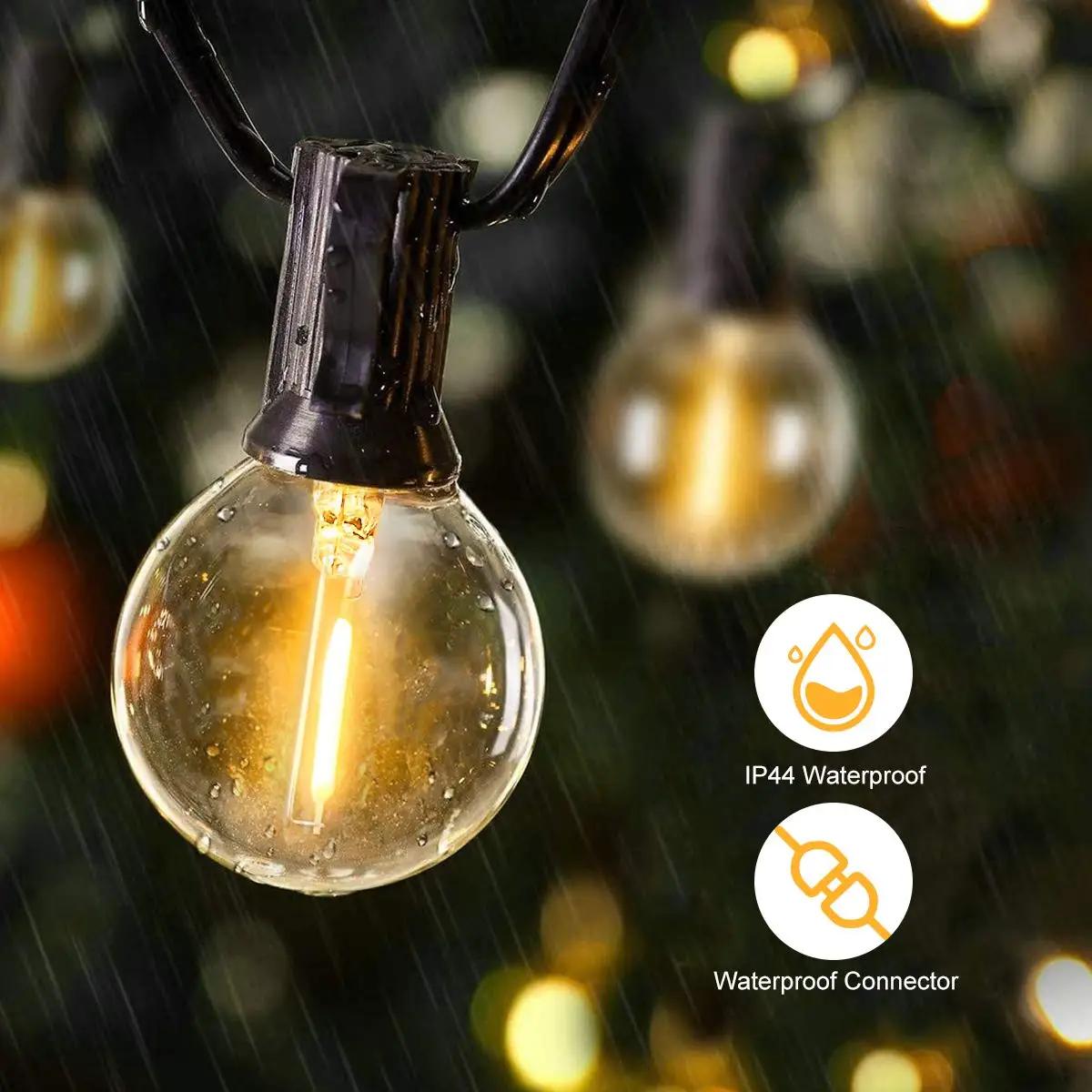 Guirlande lumineuse féerique G40 pour l'extérieur, 25 pieds, 50 pieds, ampoules en verre transparent