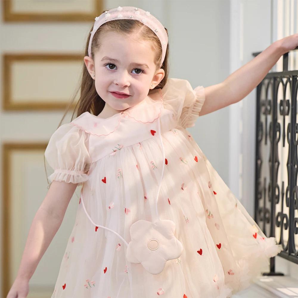 Robe en maille pour enfants Dave Bella, robe de princesse brodée, robe d'été à manches courtes pour