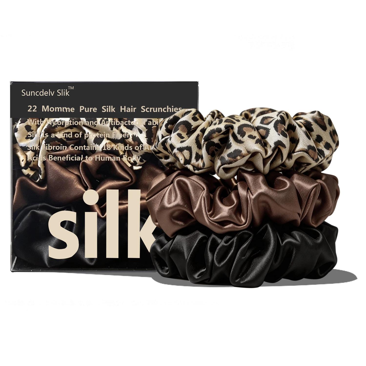 Lot de 6 chouchous en soie 100% grade A pour femmes, élastiques à cheveux sans pli pour les cheveux
