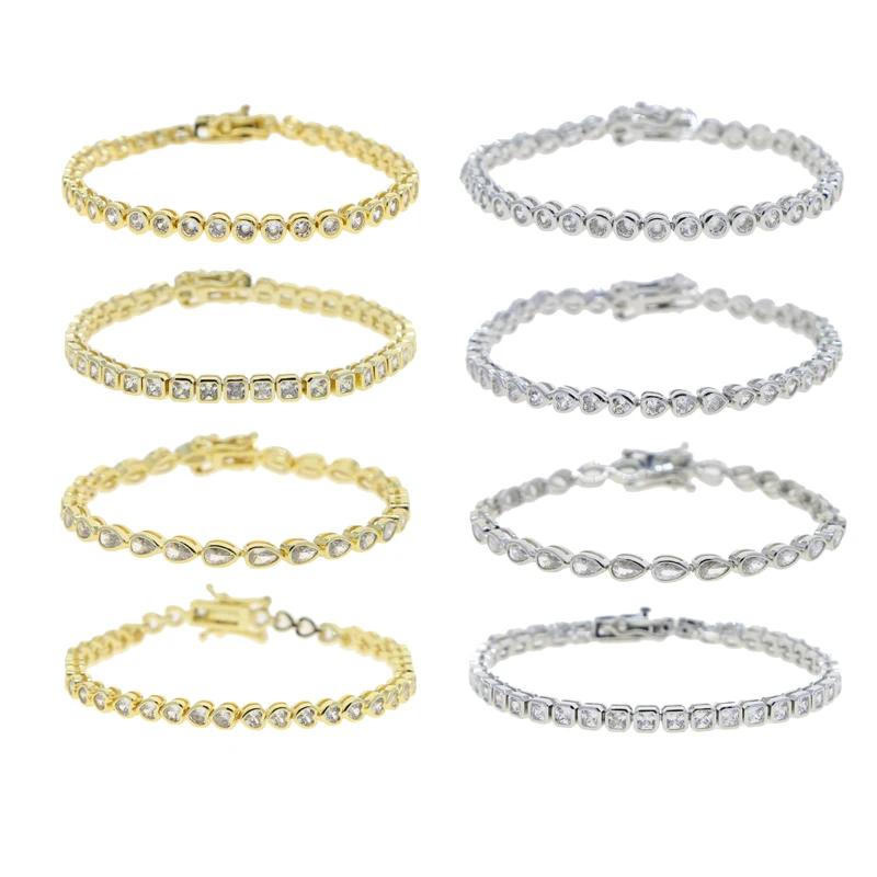 Bracelet en zircone cubique 5A CZ, lunette géométrique de différentes formes, chaîne de Tennis, bijo