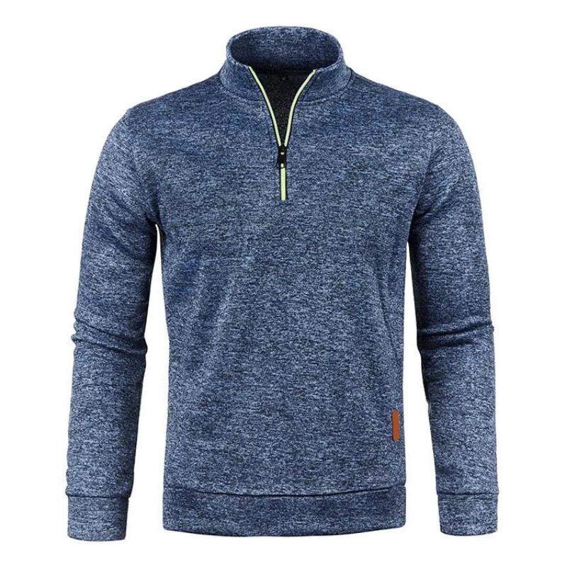 Sweat-shirt à manches longues et demi-fermeture éclair pour homme, couleur unie, pull à col roulé, S