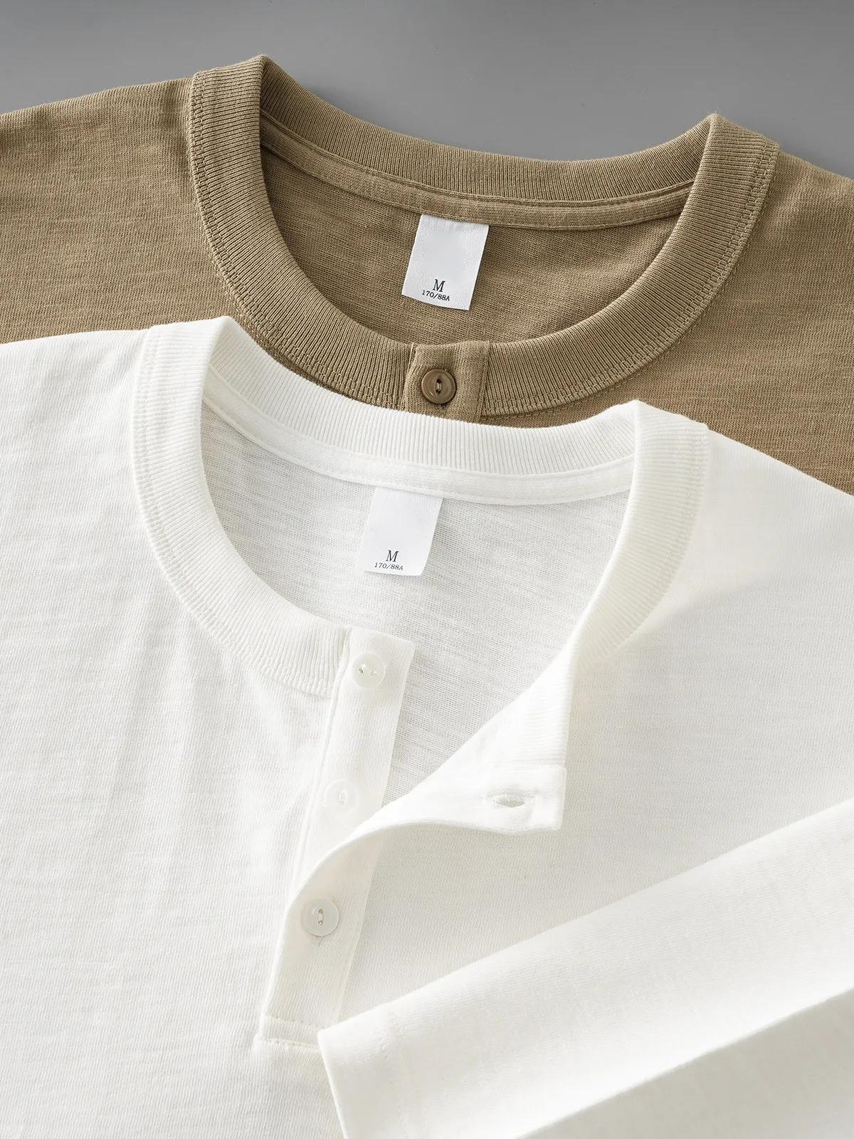 DUKEEN T-shirt à manches longues en coton lourd 320 g pour homme, style Henley, couleur unie, style