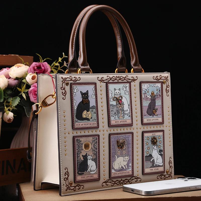 Sac de créateur vintage et de luxe avec broderie délicate impression de chat sac fourre-tout populai