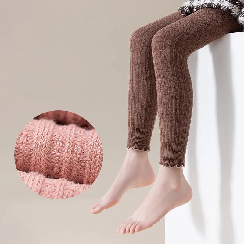 Leggings moulants extensibles en coton pour bébés filles de 0 à 12 ans, pantalons côtelés à volants