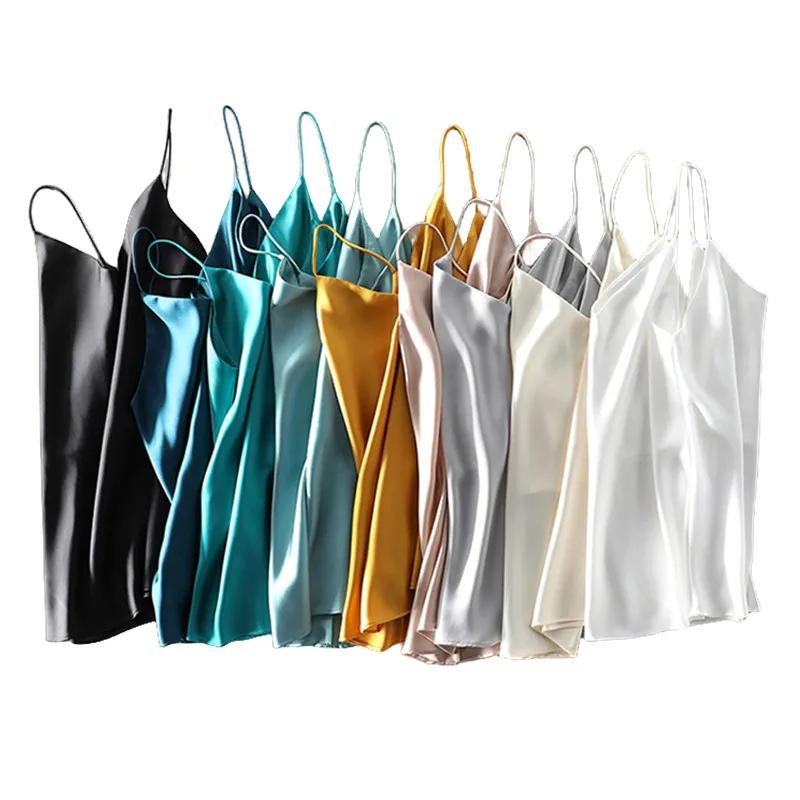 Haut court d'été femmes Camis soie Satin débardeur femmes Camisole sans manches gilet Roupas Femin r