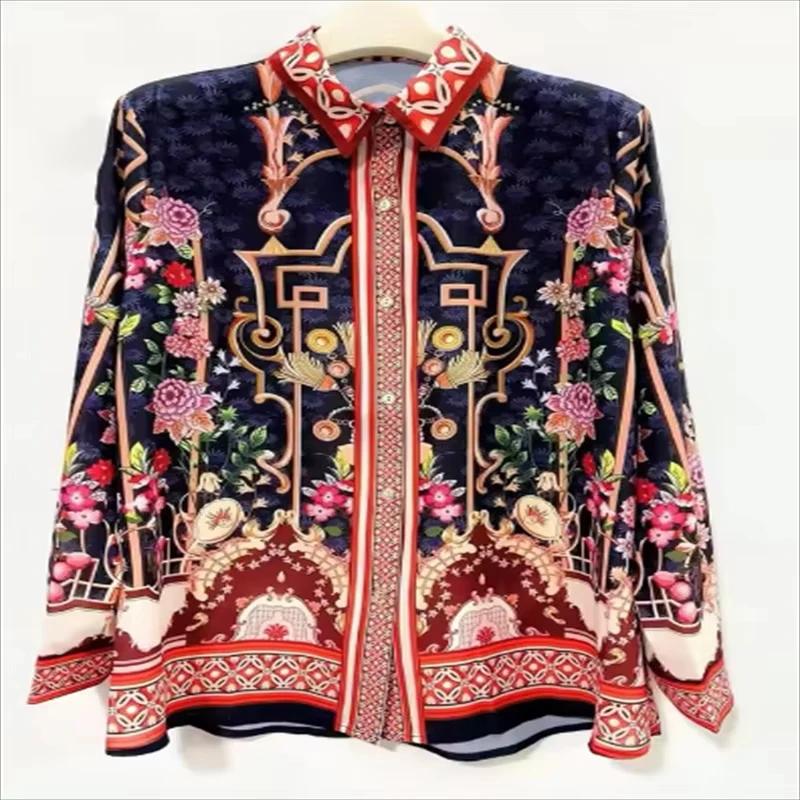Chemise vintage imprimée de luxe 2026, manches longues, unisexe, haut décontracté, tendance, élégant