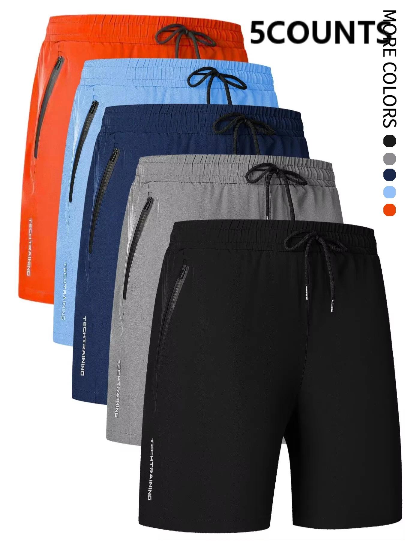 Short cinq pièces pour hommes, sport, fitness, natation, avec poches zippées, séchage rapide, décont