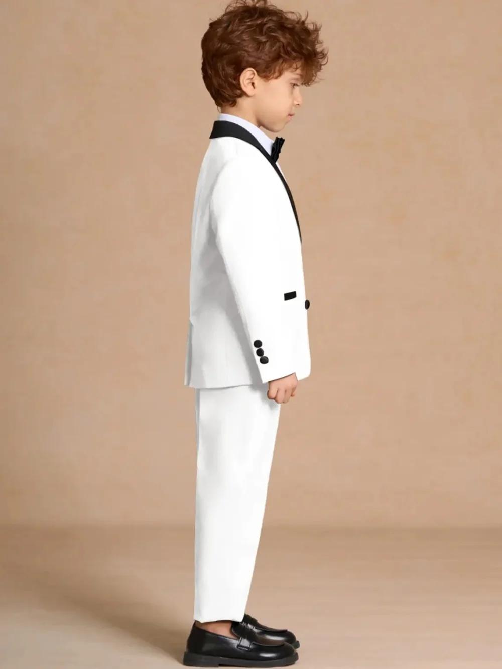 Ensemble de costume blanc élégant 2 pièces pour enfants, fête d'anniversaire, smoking à revers, vête