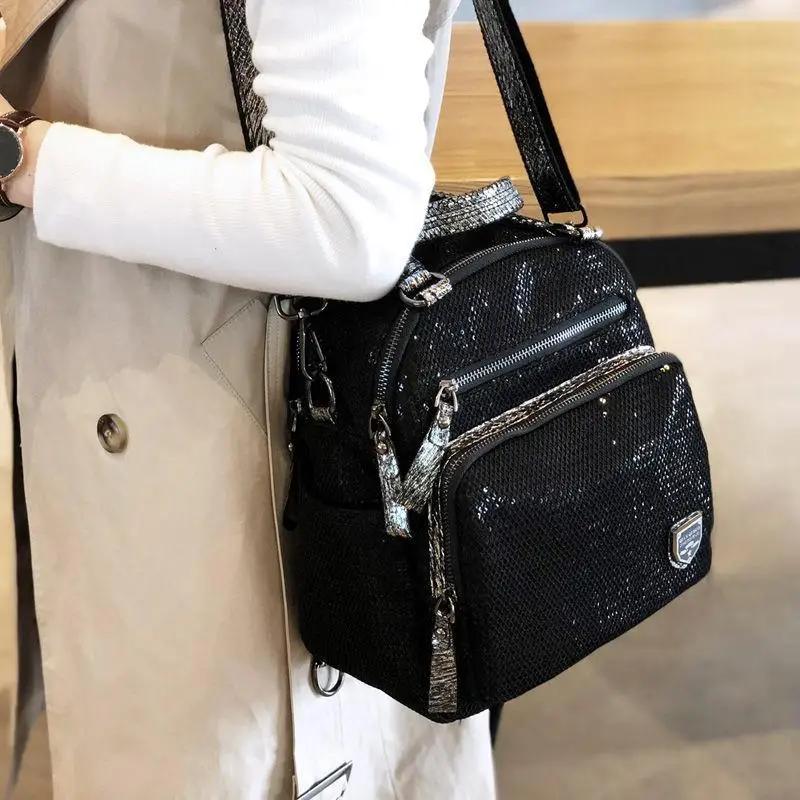 2025 version coréenne nouveau sac à dos femmes sac à main sequin mode voyage sac à dos multifonction