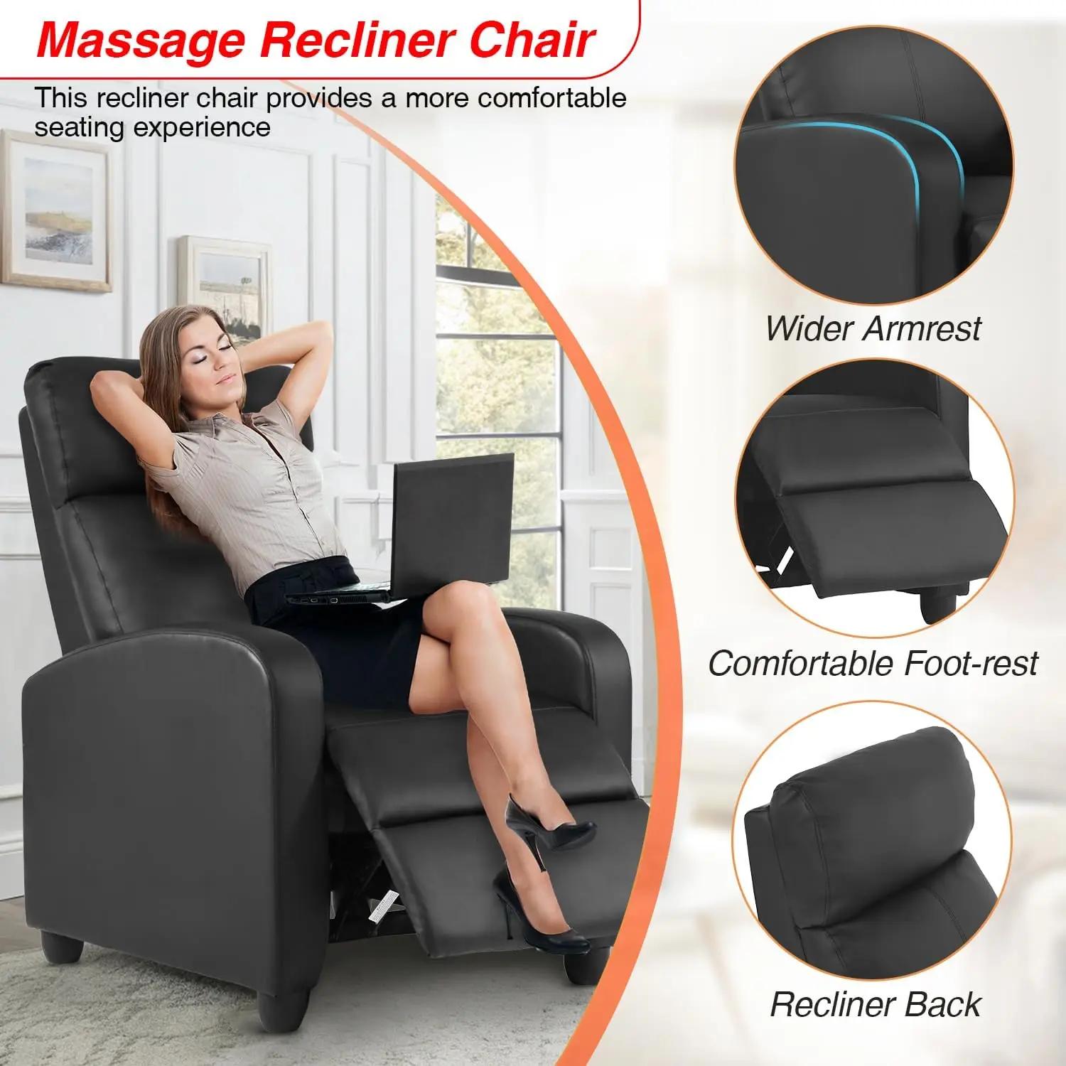 Canapé inclinable de massage avec support lombaire et dossier réglable pour salon ou chambre en cuir