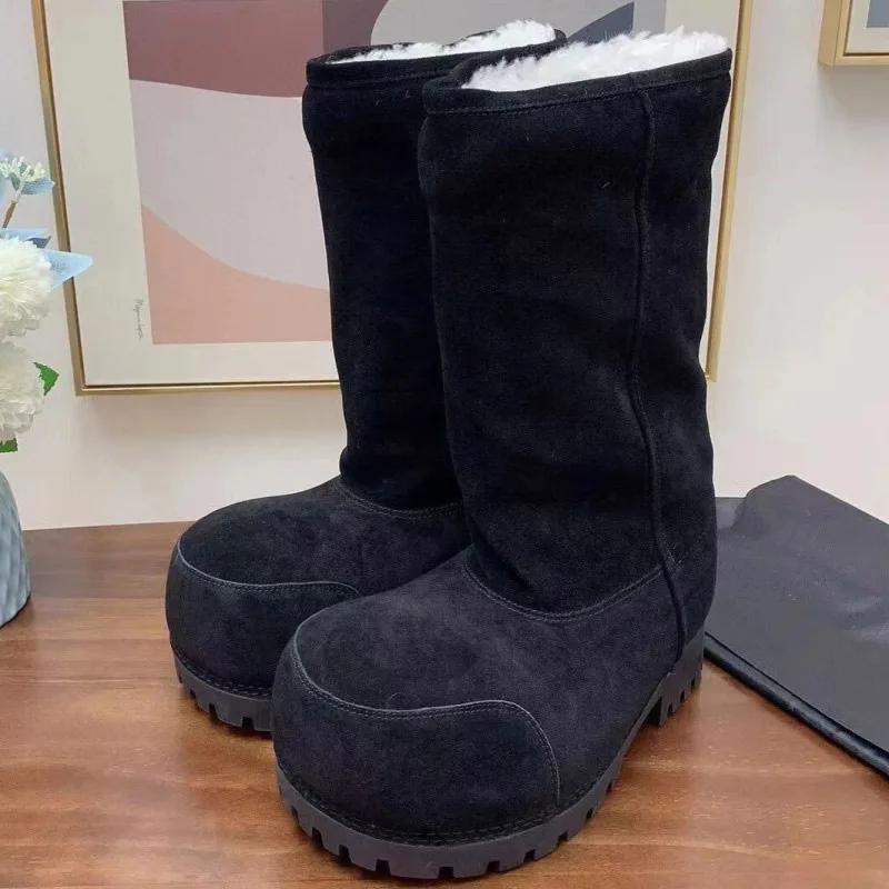 Bottes de neige longues à plateforme pour dames, chaussures en coton chaud, design à grosse tête, ma