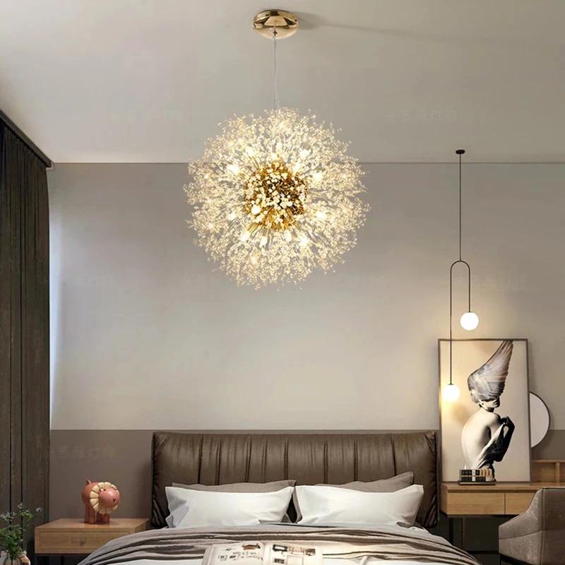 Lustre pissenlit doré moderne et luxueux, salon, salle à manger, chambre à coucher, étoile, boule de