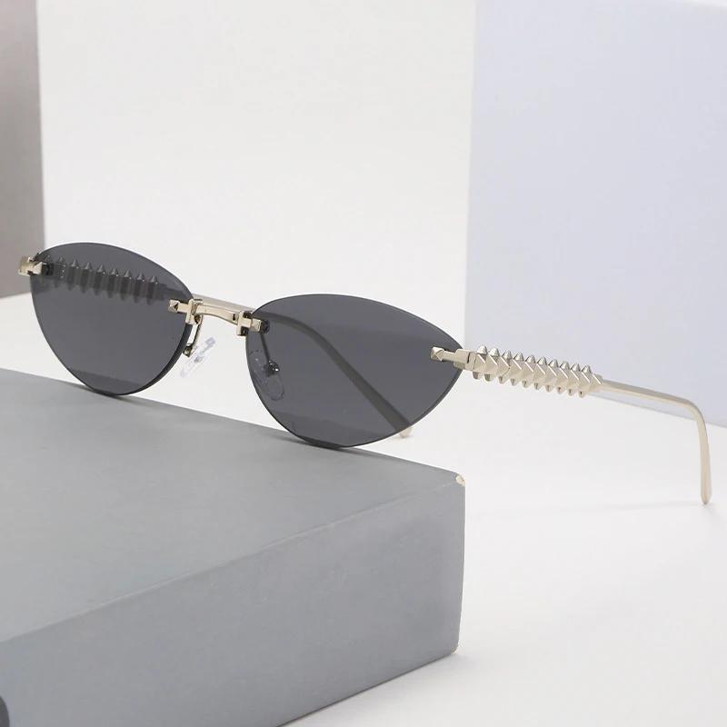 Lunettes de protection sans bords œil de chat Rivet lunettes de soleil femmes marque de luxe ovale d