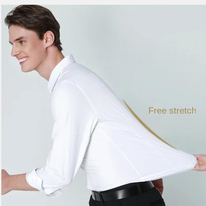Chemise élastique à manches longues pour hommes, robe d'affaires sans repassage, tenue de travail pr