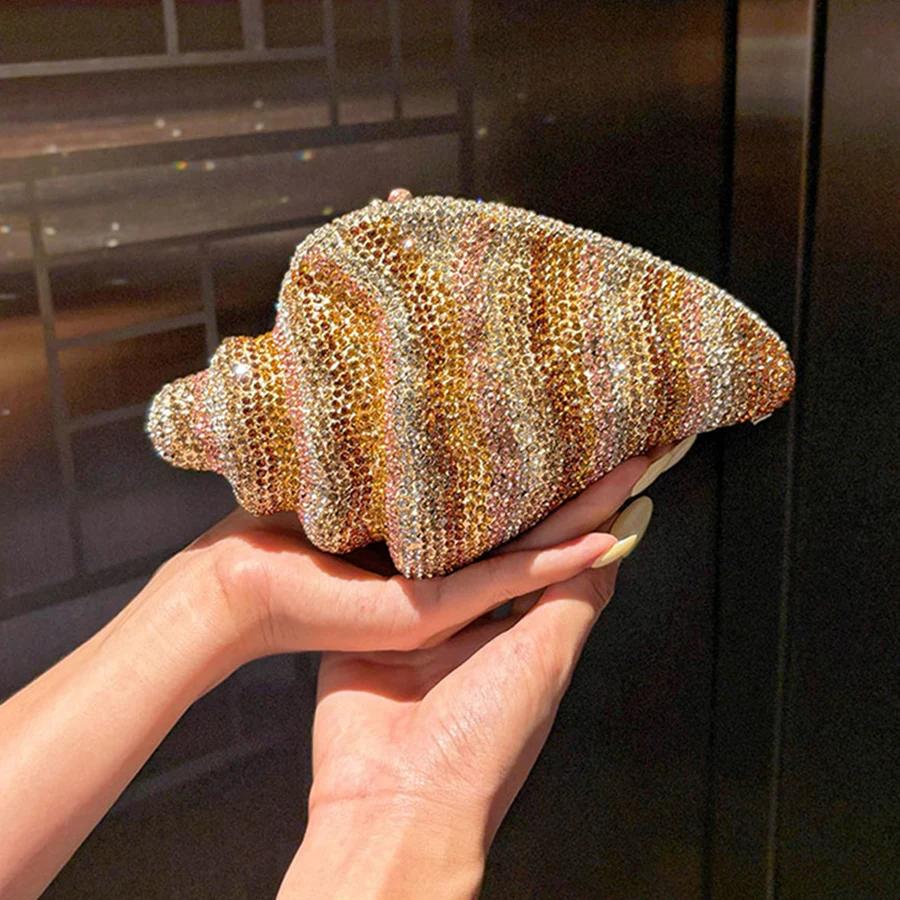 Lady Conch bleu/or cristaux pochette sac à main femme sac de soirée mariage diamant mariée sac à mai