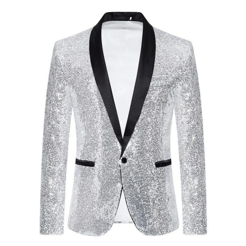 Blazer homme KIDWHXR à col rabattu, couleur contrastante, sequins, veste de costume pour homme, manc
